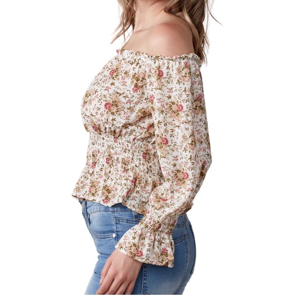 Floral Off-Shoulder Smocked Waist Blouse - Picture 2 of 5